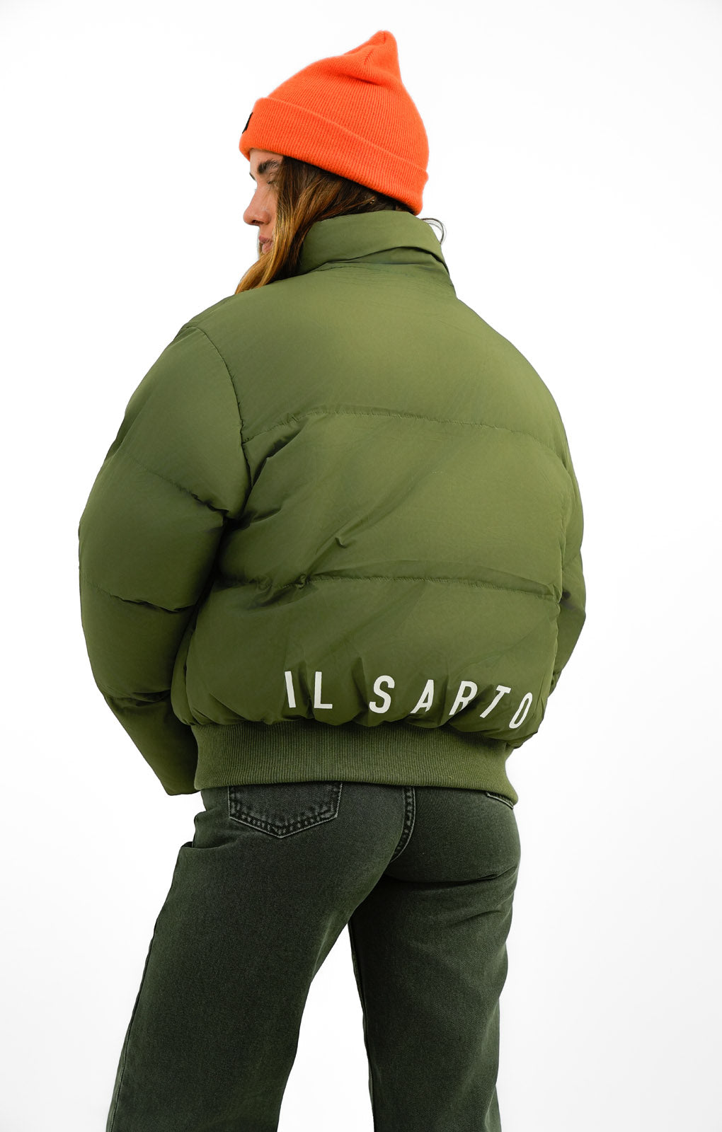 Il Sarto Puffer Jacket With Back Logo In Taupe