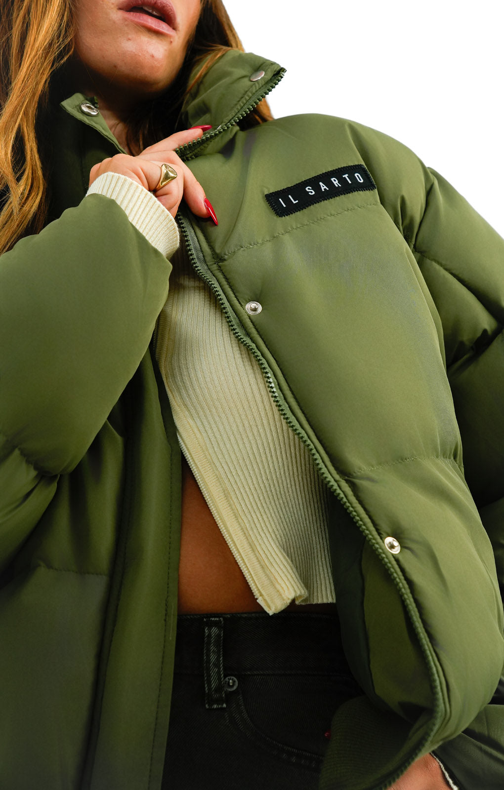 Il Sarto Puffer Jacket With Back Logo In Taupe