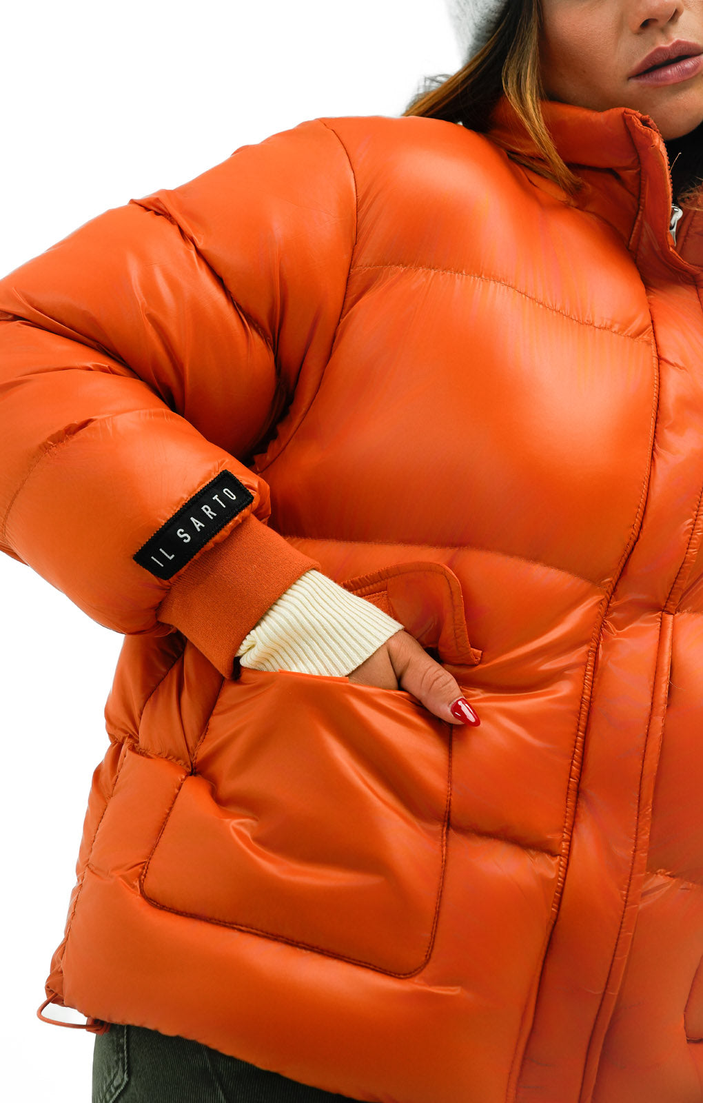 Il Sarto Puffer Jacket With Back Logo In Bright Orange
