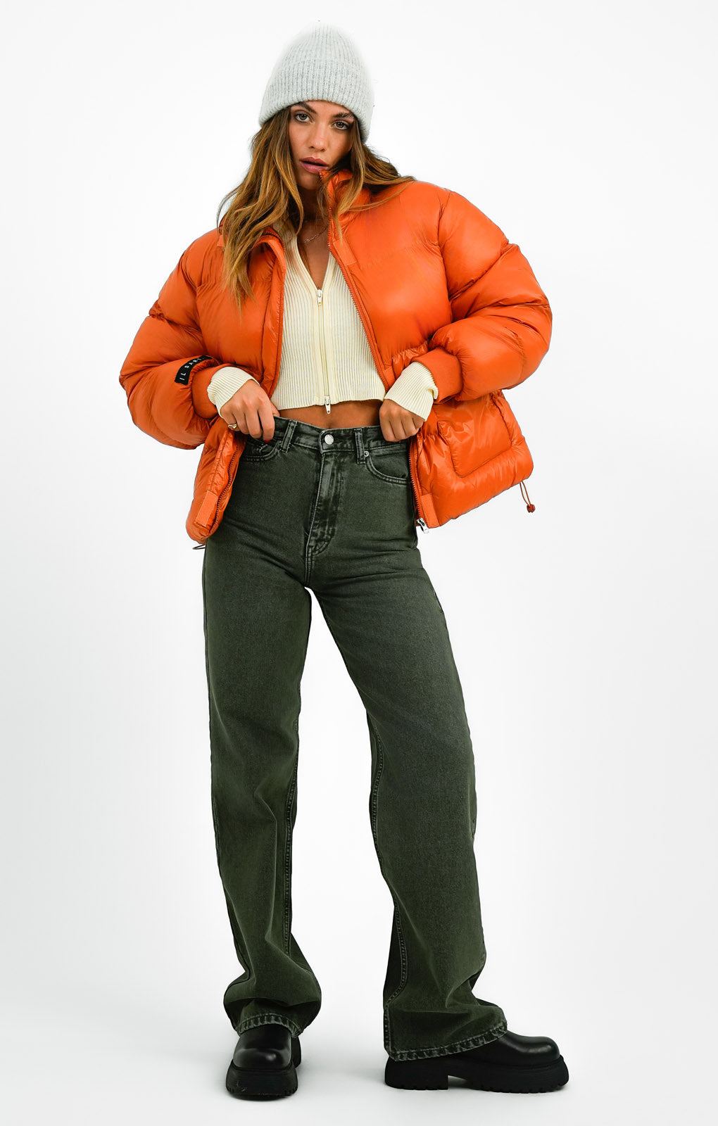 Il Sarto Puffer Jacket With Back Logo In Bright Orange