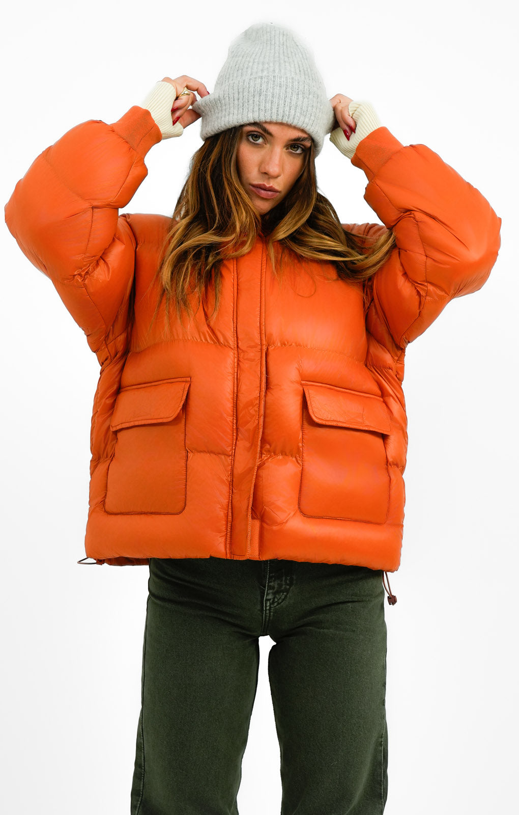 Il Sarto Puffer Jacket With Back Logo In Bright Orange