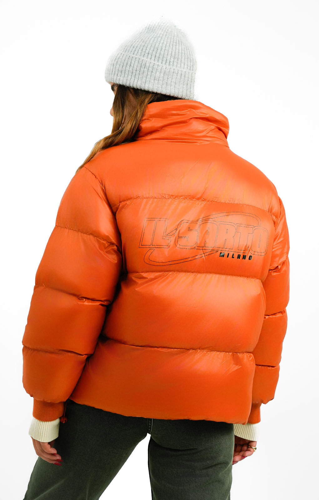 Il Sarto Puffer Jacket With Back Logo In Bright Orange