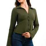 Topshop Slim Fit Open Collar Shirt In Khaki