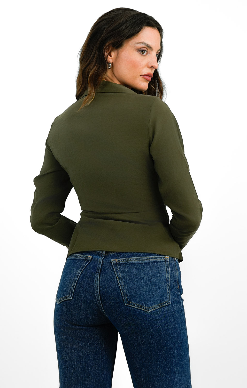Topshop Slim Fit Open Collar Shirt In Khaki