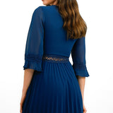 ASOS DESIGN Lace Insert Pleated Midi Dress With Embroidery In Navy