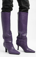 ASOS DESIGN Cydney Premium Leather Pull On Knee Boots In Purple Croc