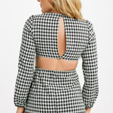 Miss Selfridge Cut Out Ring Detail Midi Dress In Mono Gingham