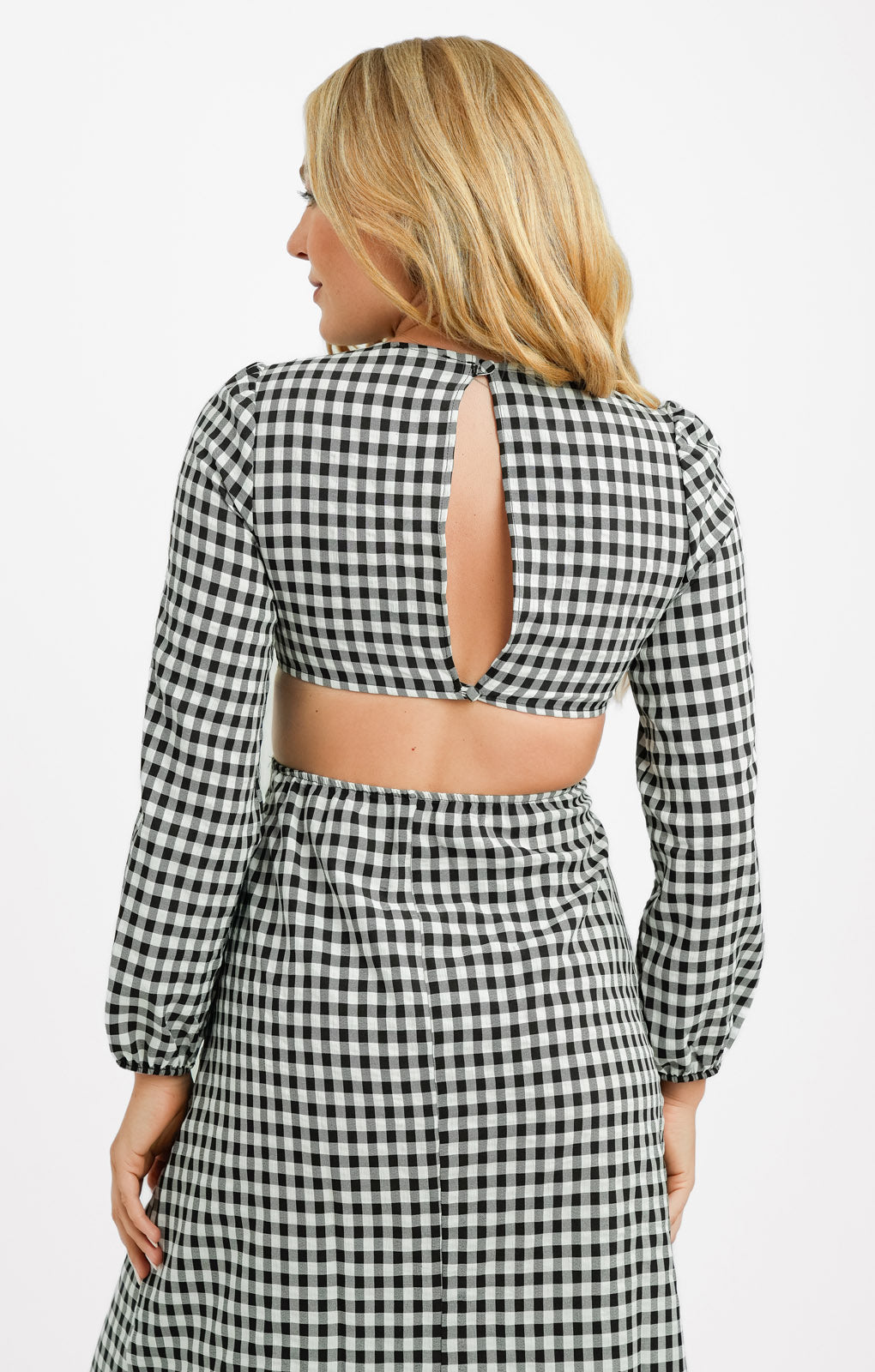 Miss Selfridge Cut Out Ring Detail Midi Dress In Mono Gingham