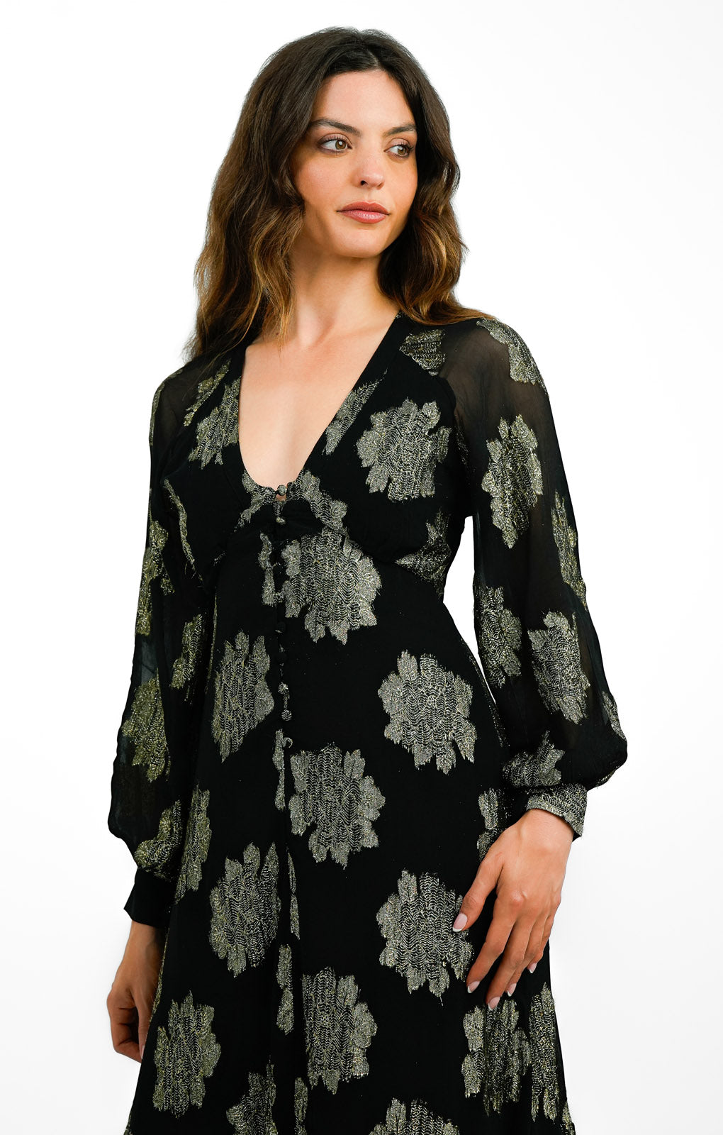ASOS DESIGN Button Through Metallic Maxi Tea Dress In Black