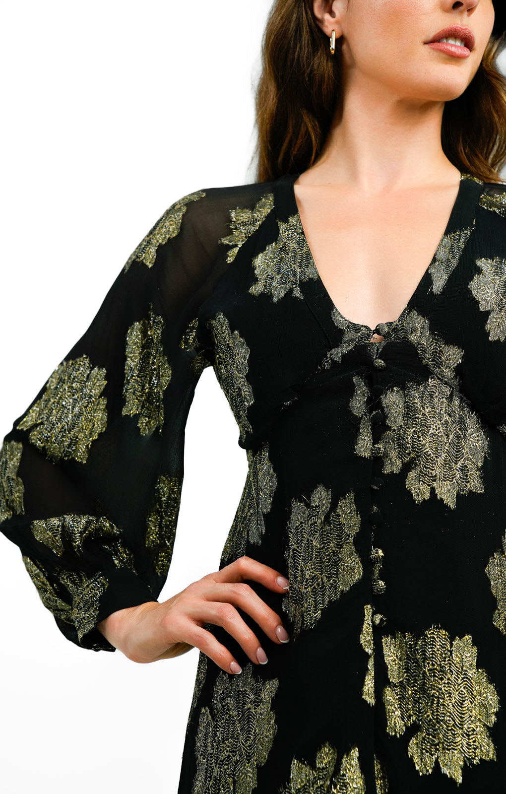 ASOS DESIGN Button Through Metallic Maxi Tea Dress In Black