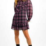 Miss Selfridge Chiffon Frill Bib Smock Mini Dress In Pink Gingham