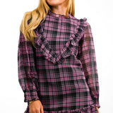Miss Selfridge Chiffon Frill Bib Smock Mini Dress In Pink Gingham