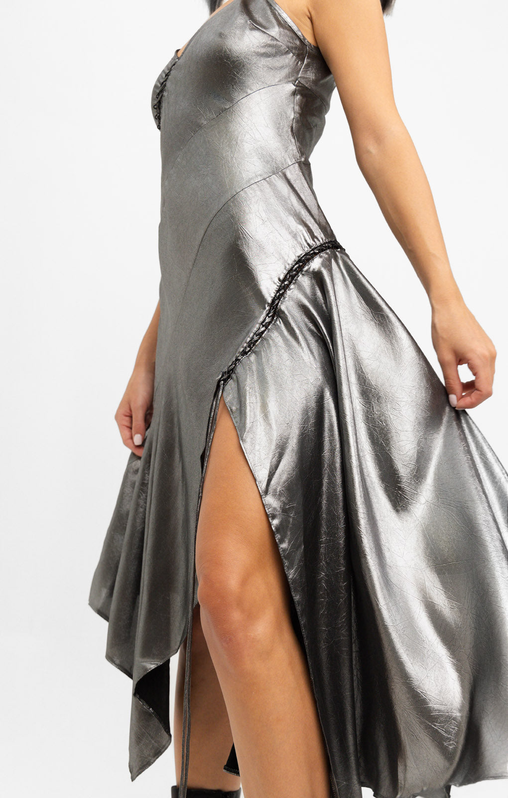 Topshop Asymmetric Lace Up Midi Slip Dress In Silver