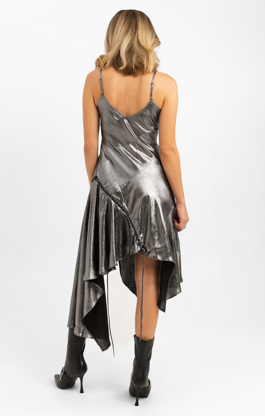 Topshop Asymmetric Lace Up Midi Slip Dress In Silver