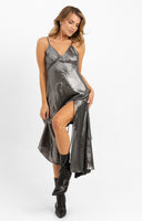 Topshop Asymmetric Lace Up Midi Slip Dress In Silver