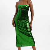 Topshop Disco Sequin Midi Dress In Bright Green