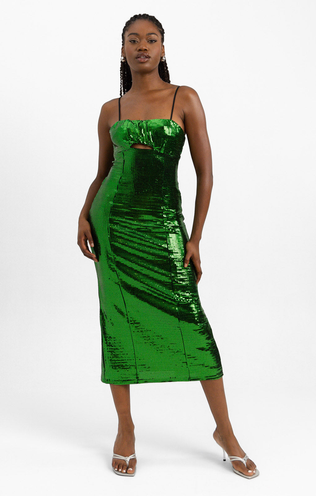 Topshop Disco Sequin Midi Dress In Bright Green