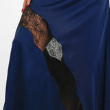 Edited Soft Satin Midi Dress With Lace Insert In Navy