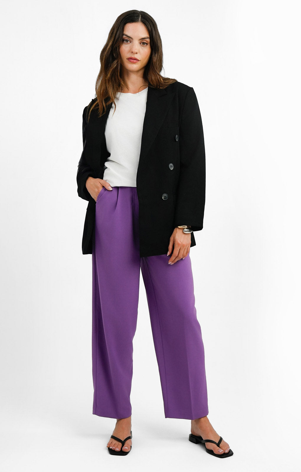 Topshop Button Fly Slouch Peg-Leg Trouser In Purple