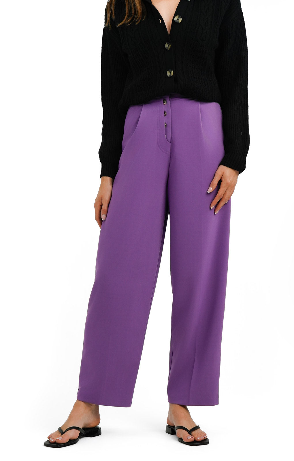 Topshop Button Fly Slouch Peg-Leg Trouser In Purple