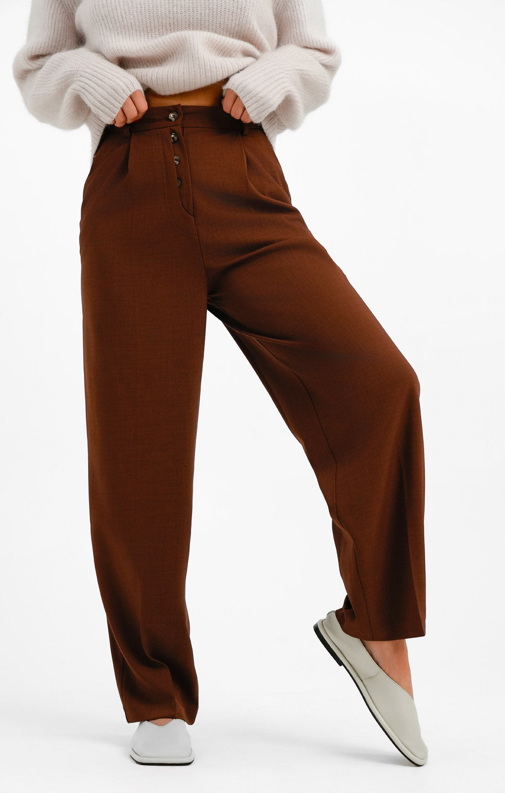 Topshop Button Fly Trouser Suit In Brown