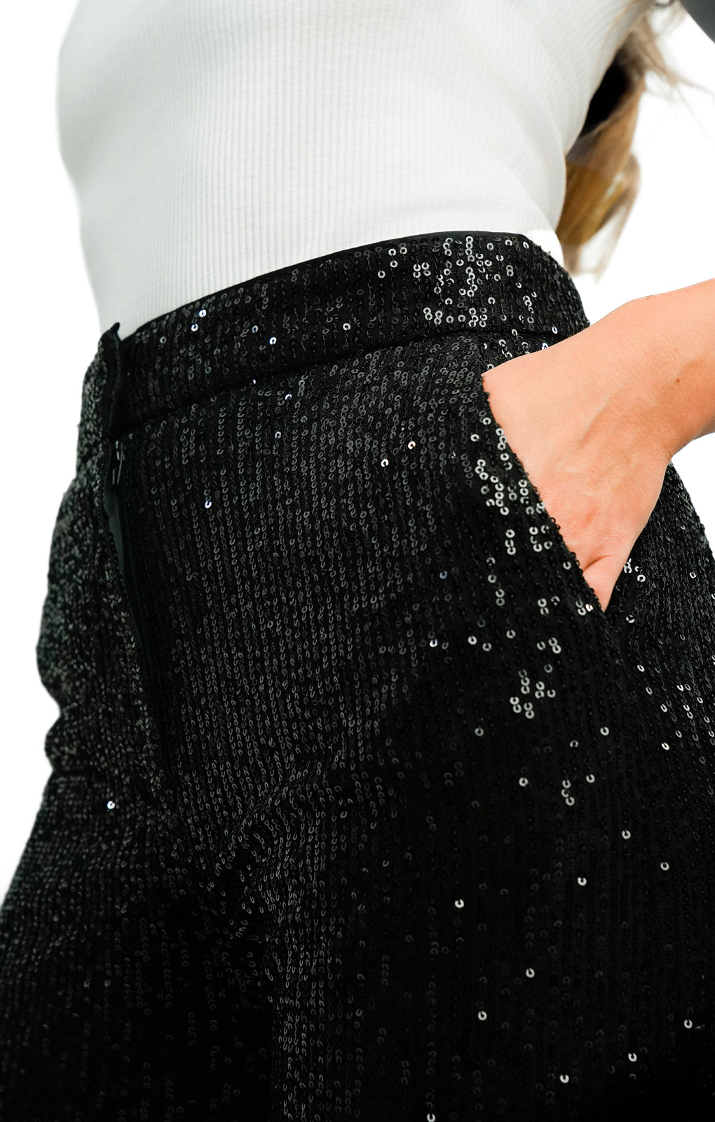ASOS DESIGN Straight Sequin Ankle Grazer Trousers In Black