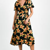 Topshop Wrap Detail Midi Dress In Floral Print