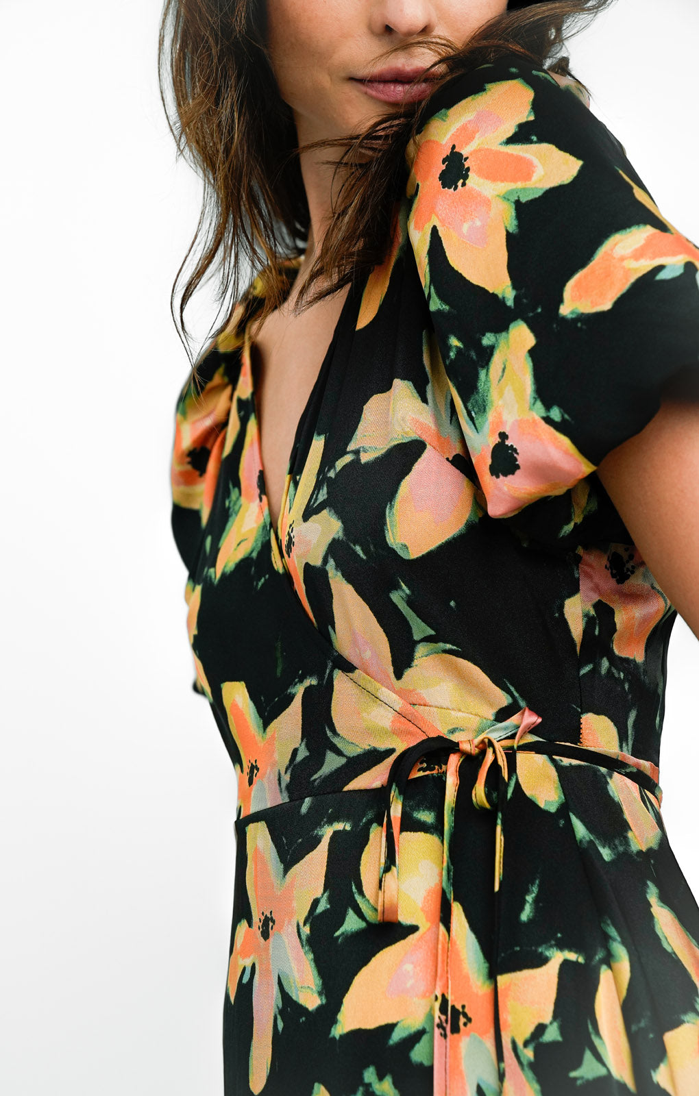 Topshop Wrap Detail Midi Dress In Floral Print