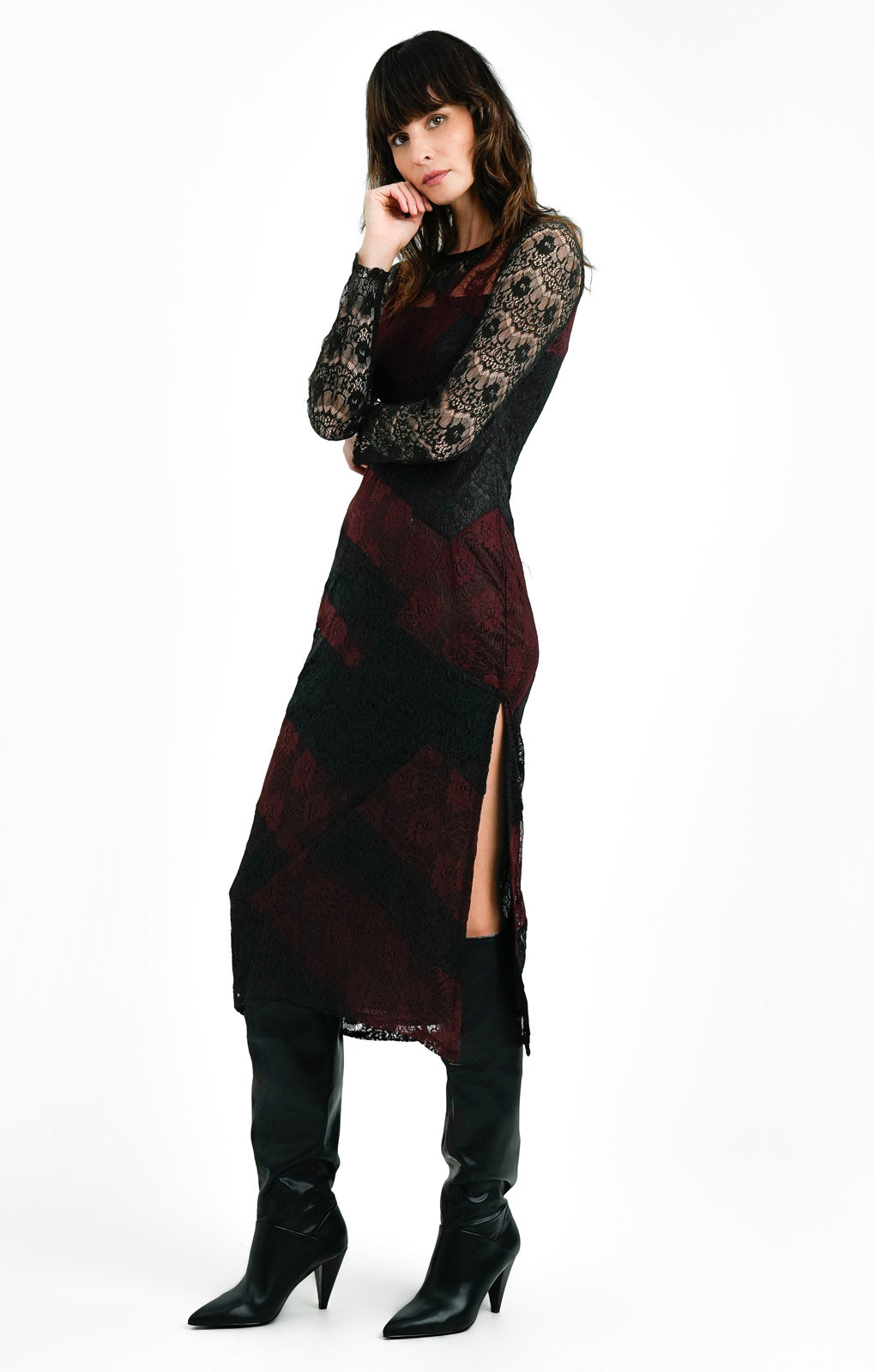 Topshop Lace Patchwork Midi Dress In Multi