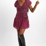 Miss Selfridge Check Mesh Fit And Flare Dress In Pink