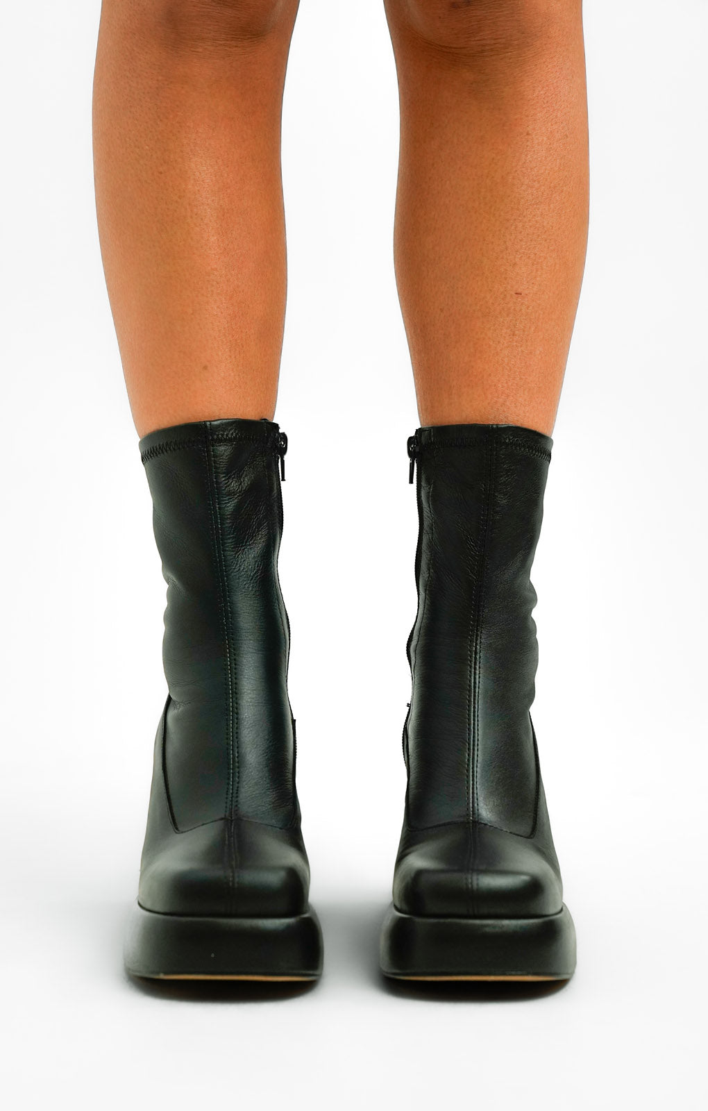 Topshop Hannah Premium Leather Platform Ankle Boot In Black