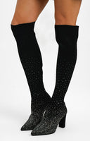 Dune Wide Fit Pointed Toe Heeled Knee Boot In Black