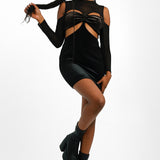Topshop Crushed Velvet Bralet Mesh Midi Dress In Black