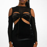 Topshop Crushed Velvet Bralet Mesh Midi Dress In Black