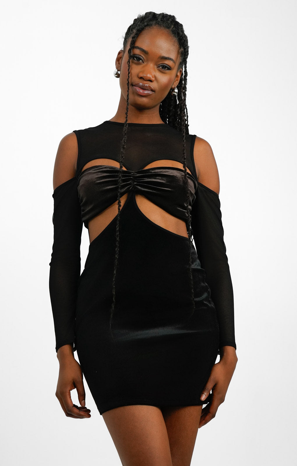 Topshop Crushed Velvet Bralet Mesh Midi Dress In Black