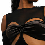 Topshop Crushed Velvet Bralet Mesh Midi Dress In Black