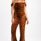 ASOS DESIGN Cold Shoulder Flare Leg Jumpsuit In Animal Print