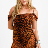 ASOS DESIGN Cold Shoulder Flare Leg Jumpsuit In Animal Print