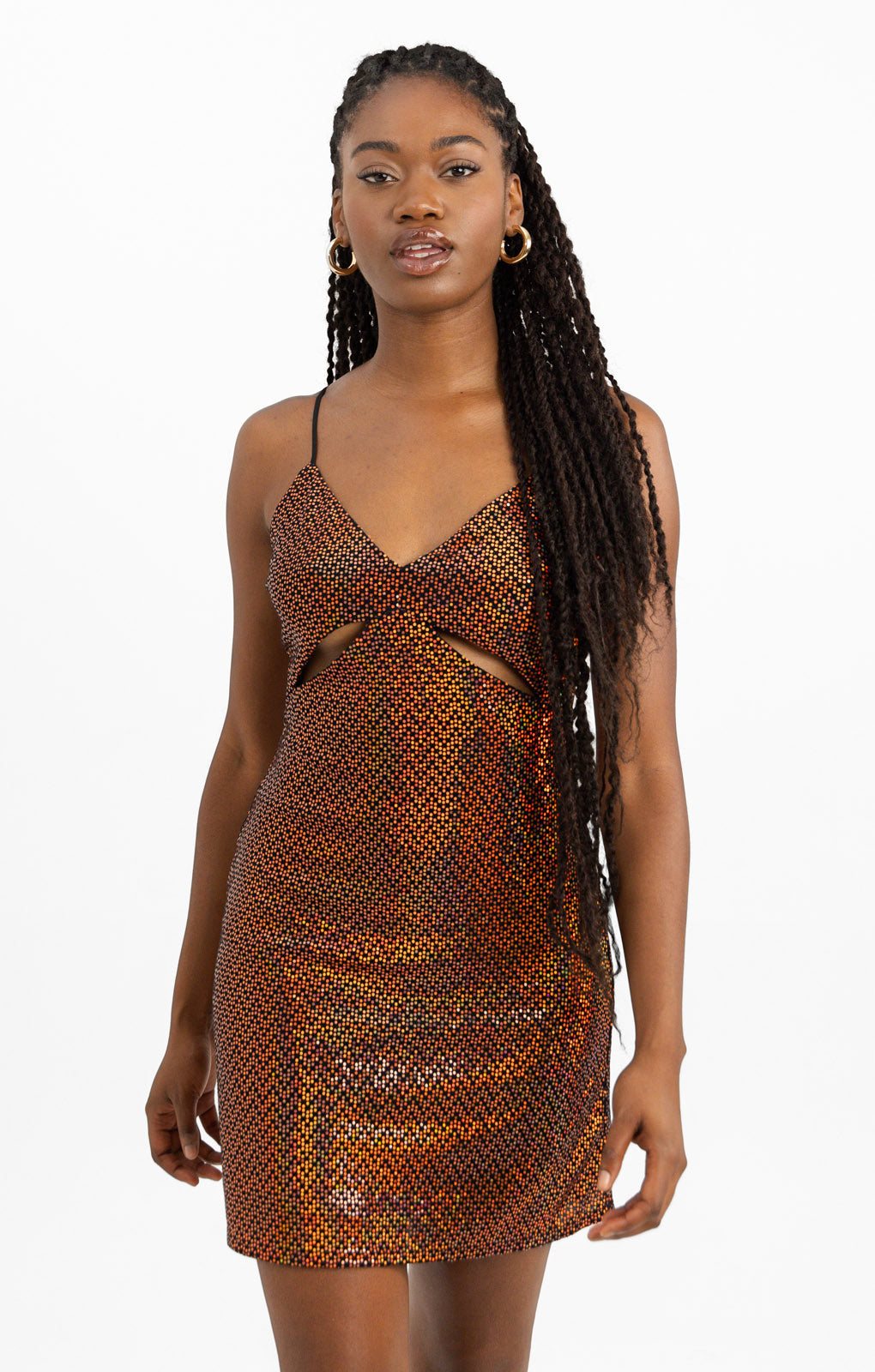 Topshop Shiny Metallic Cut Out Mini Dress In Orange
