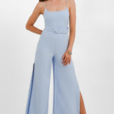 ASOS DESIGN Tailored Wide Leg Jumpsuit With Belt In Pale Blue