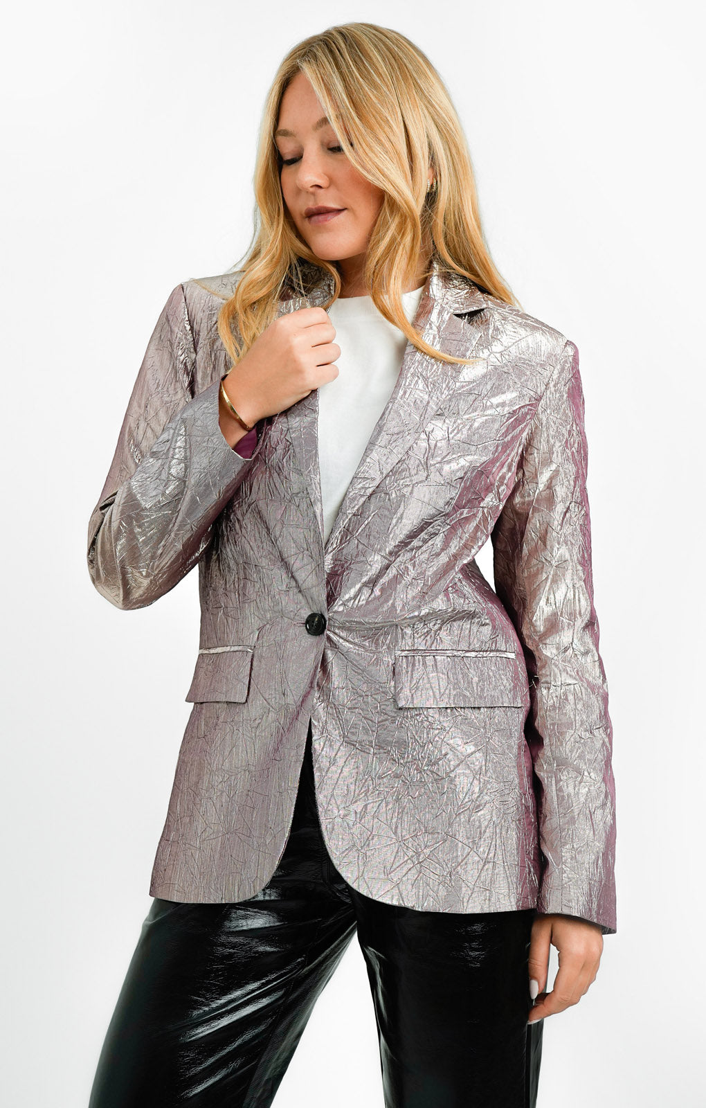 ASOS DESIGN Metallic Nipped Waist Suit Blazer In Silver