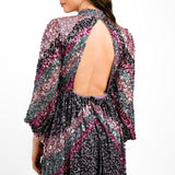 Maya Striped Embellished Open Back Mini Dress In Purple Mix
