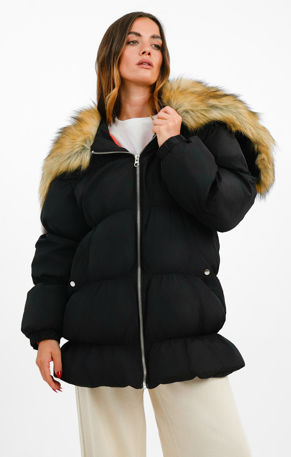 Collusion Oversized Parka Jacket With Faux Fur Hood In Black