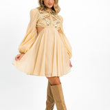 ASOS DESIGN Embellished Balloon Sleeve Mini Dress With Diamante Cage Cut Out Detail In Beige