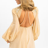 ASOS DESIGN Embellished Balloon Sleeve Mini Dress With Diamante Cage Cut Out Detail In Beige