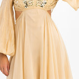 ASOS DESIGN Embellished Balloon Sleeve Mini Dress With Diamante Cage Cut Out Detail In Beige