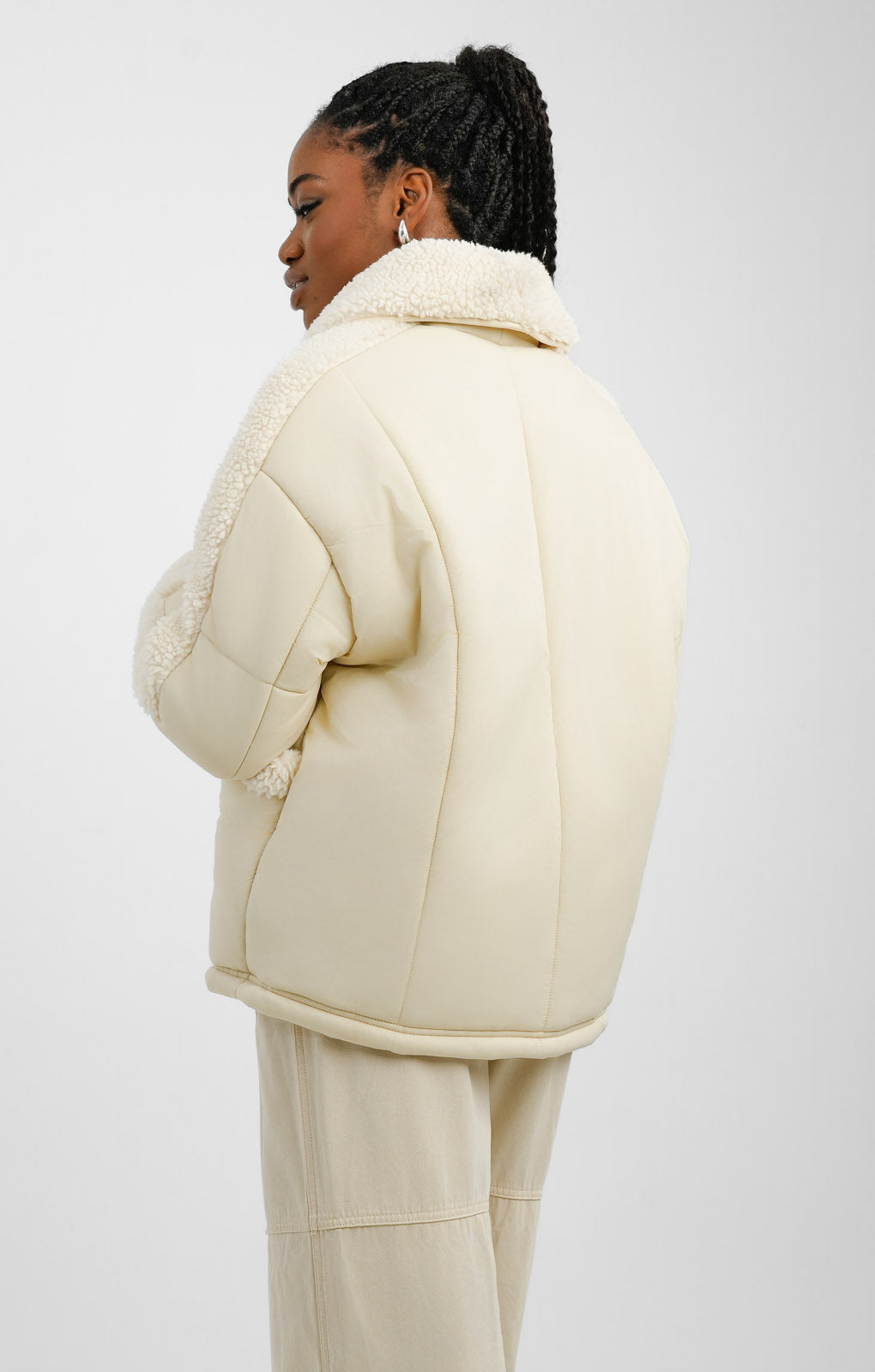 Urbancode Borg Padded Coat In Cream