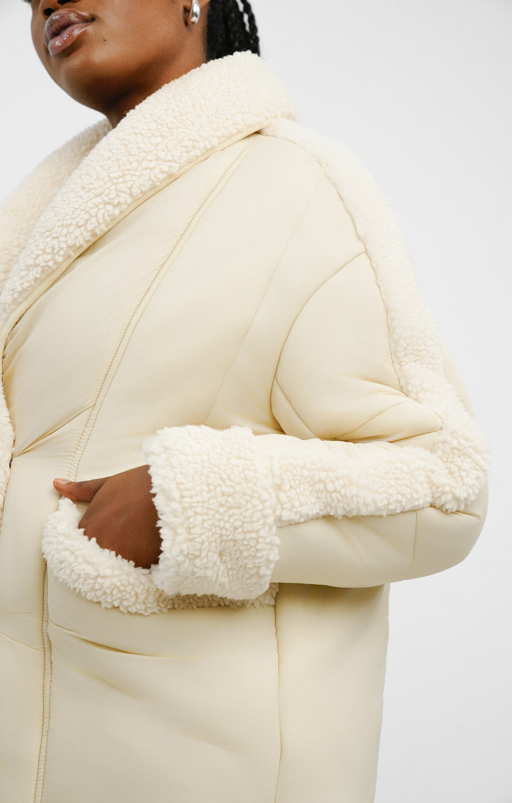 Urbancode Borg Padded Coat In Cream