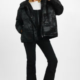 Urbancode Oversized Puffer Jacket With Textured Flocking In Black