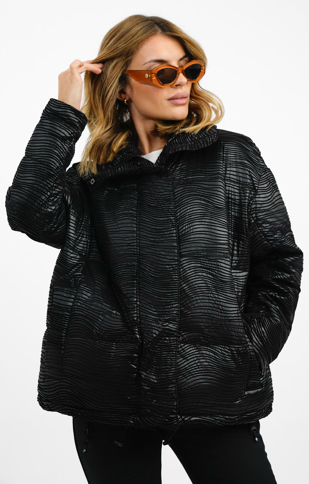 Urbancode Oversized Puffer Jacket With Textured Flocking In Black